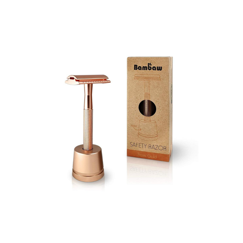 Bambaw Rose Gold Metal Safety Razor with Stand